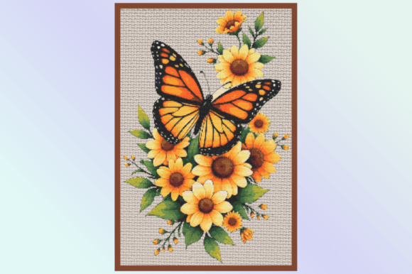Monarch Butterfly Floral Cross Stitch Pattern