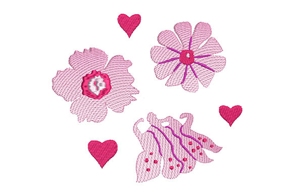 Pink Flowers with Hearts: A Romantic Embroidery Staple